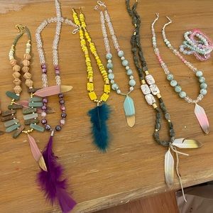 Feather pendant with gemstone beads and turquoise beads